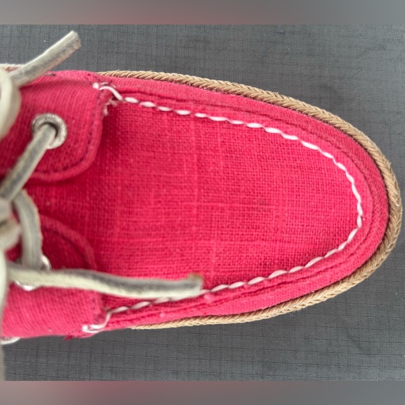 Sperry Top Sider Bahama 2 Eye Pink Linen Boat Shoe Preppy Coastal Size 9.5 - Picture 5 of 14